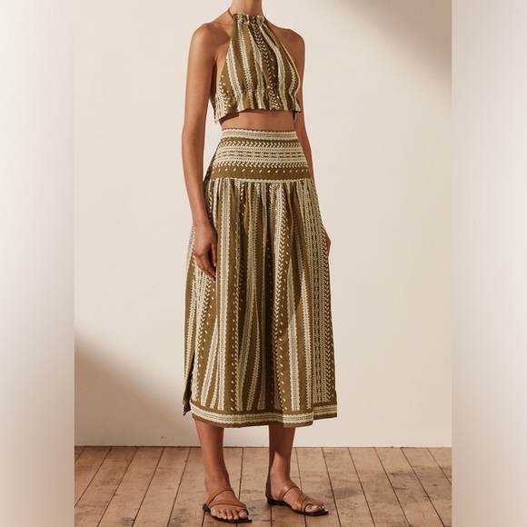 Shona Joy Tops - Shona Joy Brown & Cream Crochet Halter Crop Top and Skirt Set